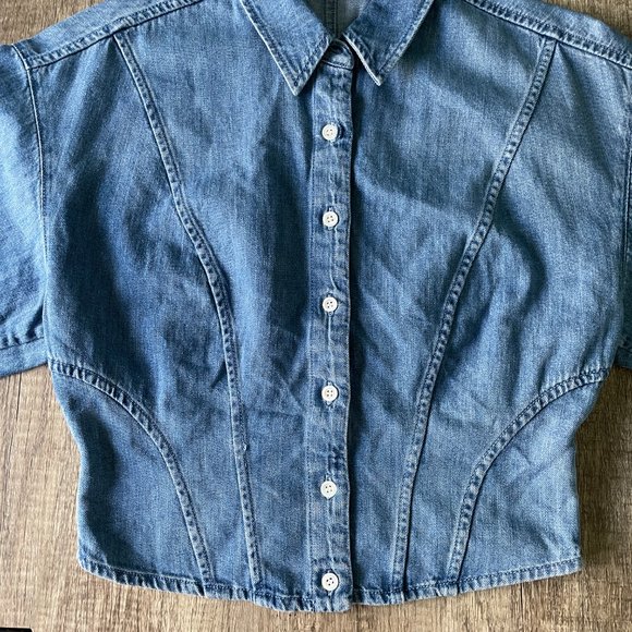 FRAME Corset Denim Blouse with Midi-Sleeve - Picture 6 of 15